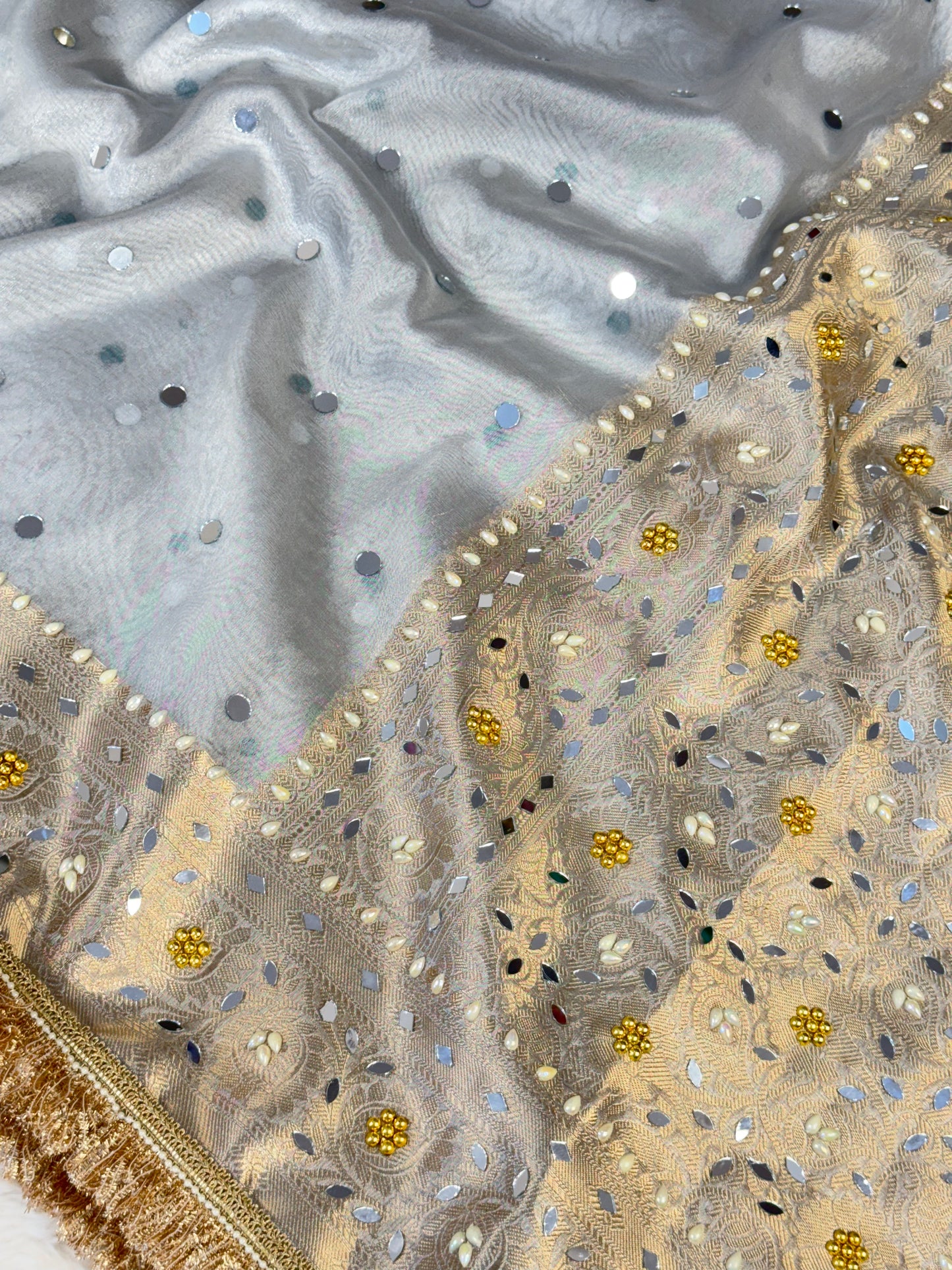 Banarasi handloom tissue silk mirror work saree