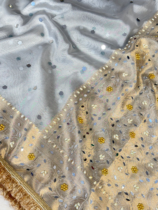 Banarasi handloom tissue silk mirror work saree
