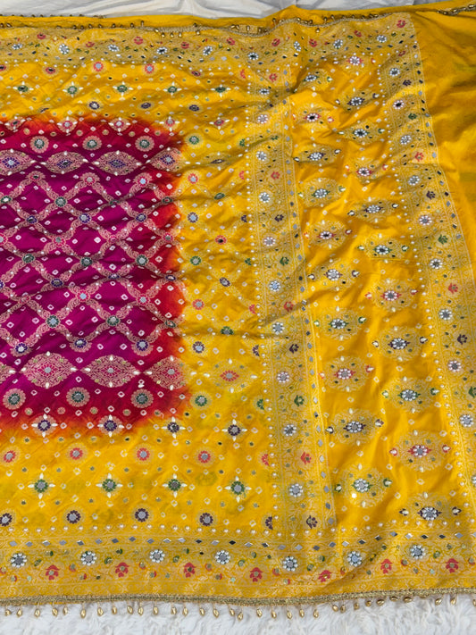 Banarasi Mirror Work Bandhej Soft Silk Saree