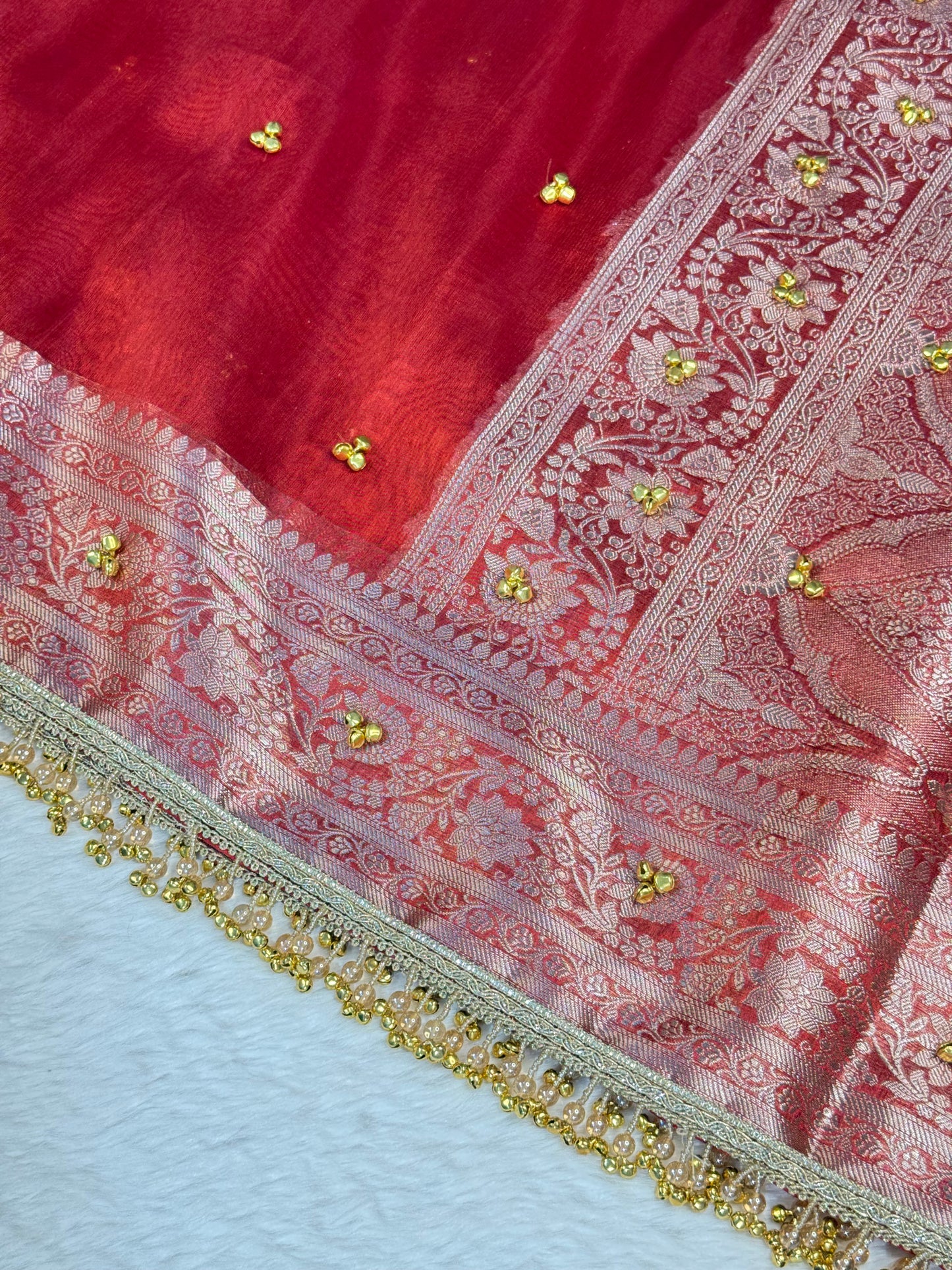 Banarasi Ghunghru and Mirror Work Tissue Silk Saree