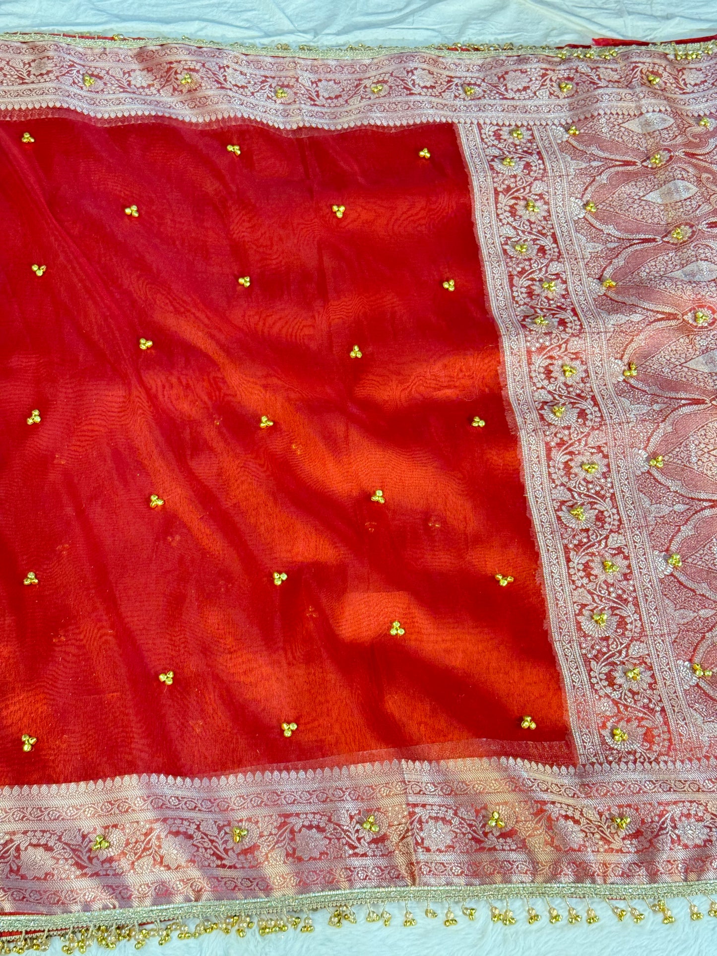 Banarasi Ghunghru and Mirror Work Tissue Silk Saree