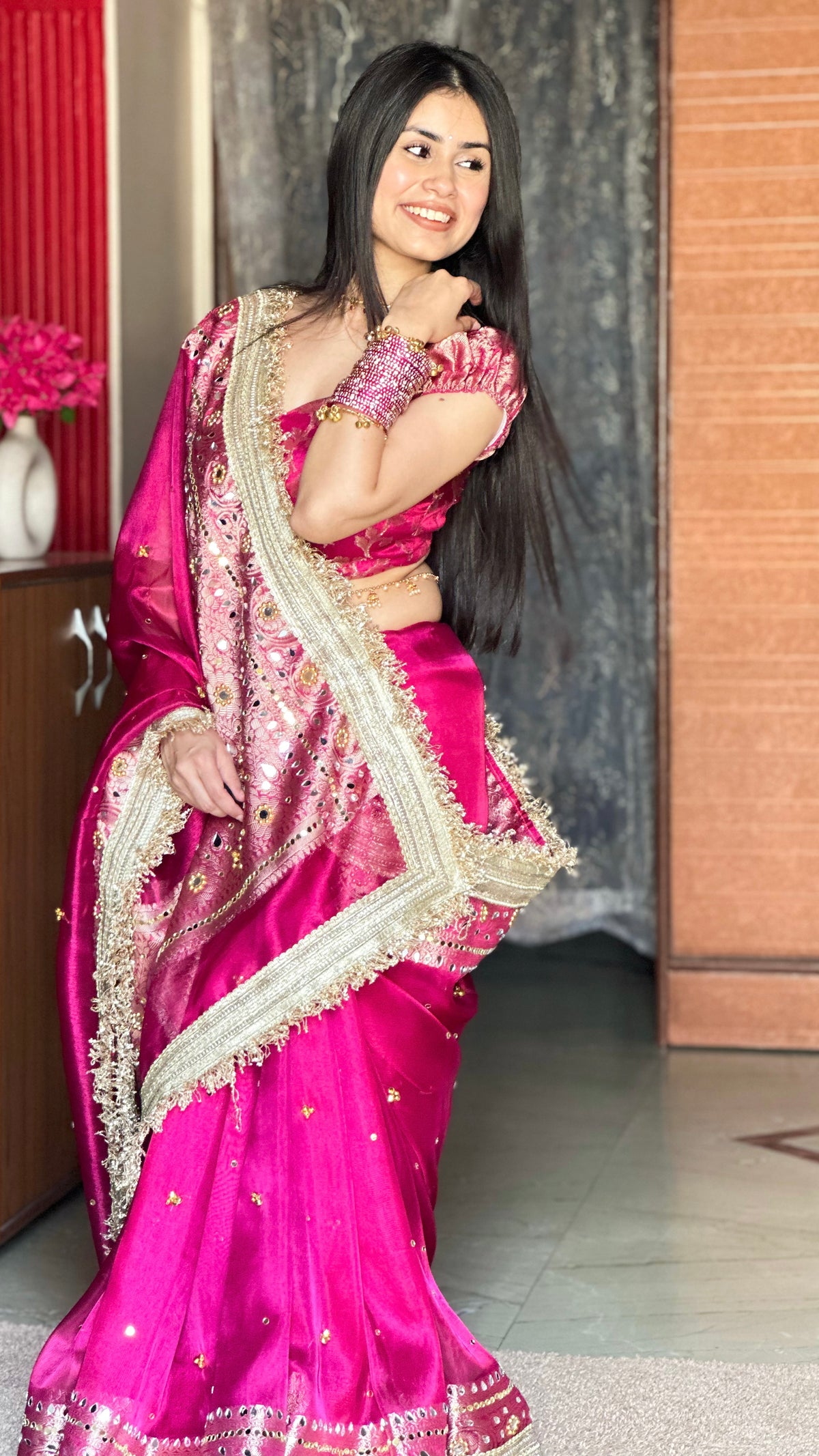 Banarasi Ghunghru and Mirror Work Tissue Silk Saree