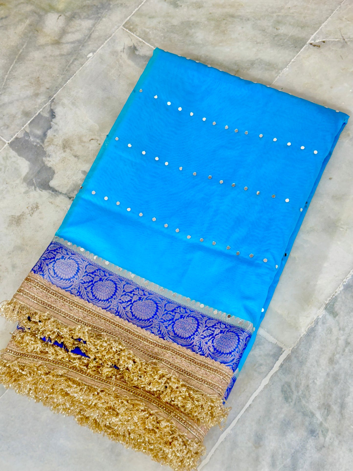 Banarasi Mirror Work Kora Silk Saree