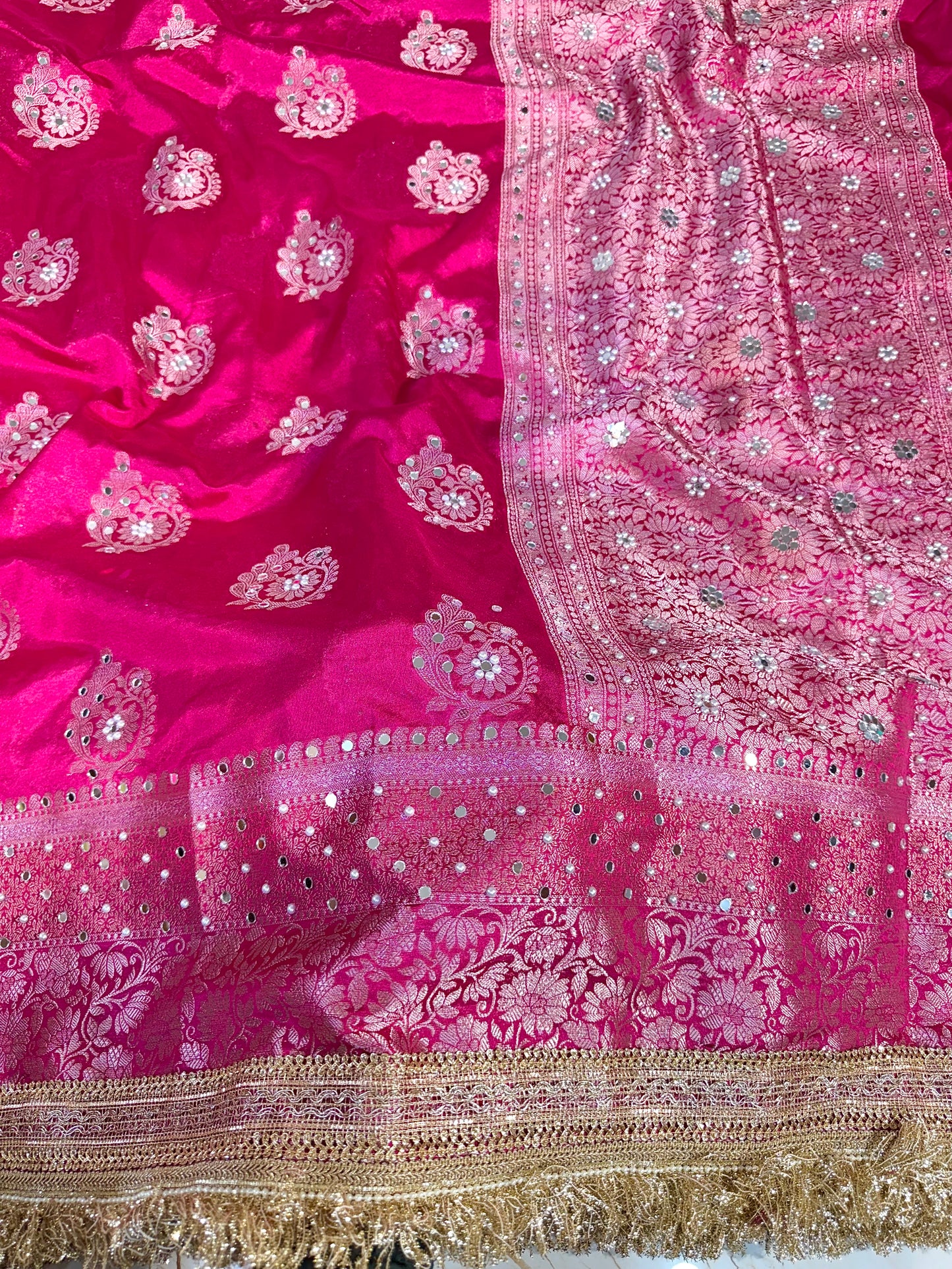 Banarasi Mirror Work Raw Mango Silk Saree