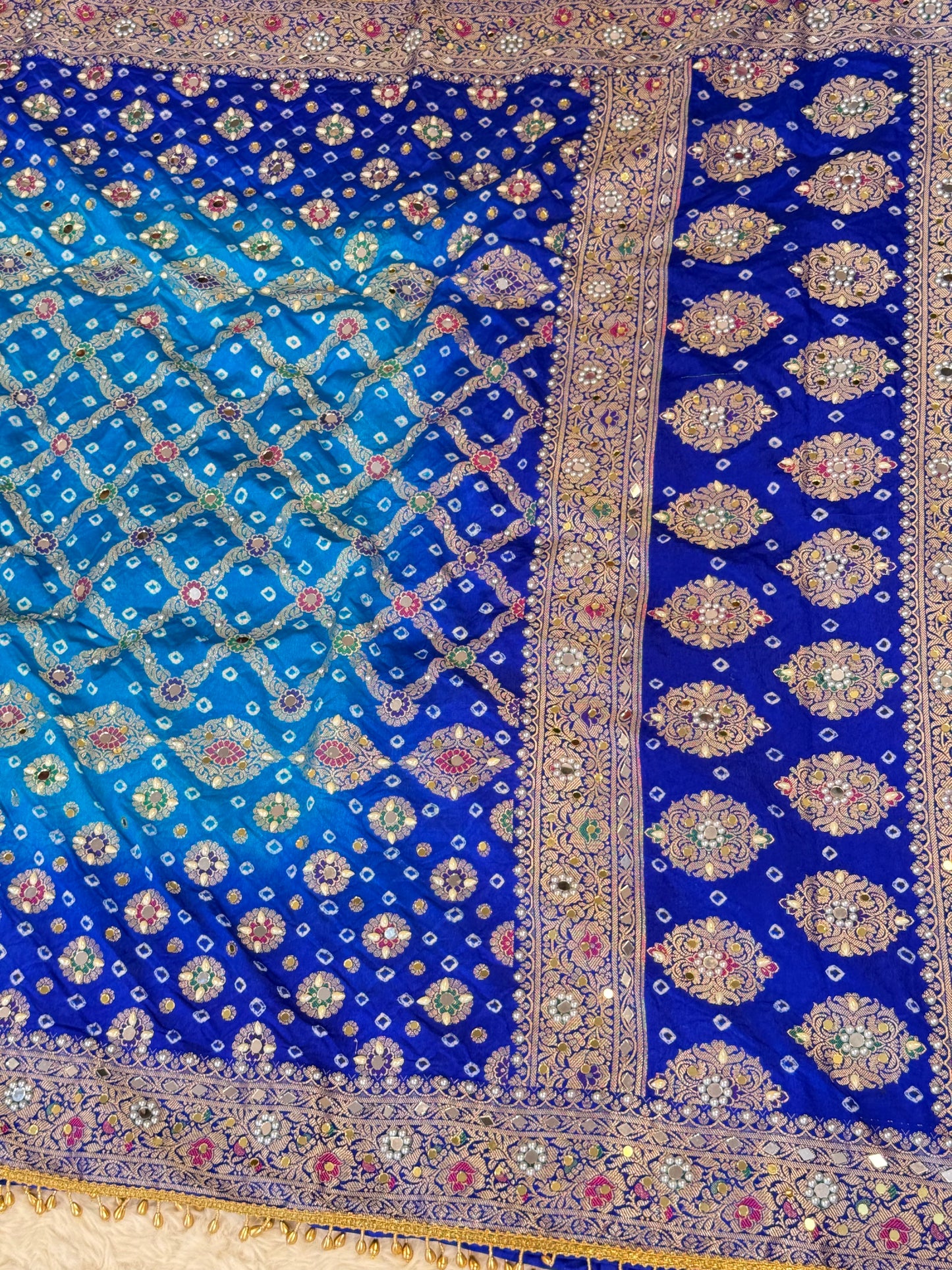 Banarasi Mirror Work Bandhej Soft Silk Saree