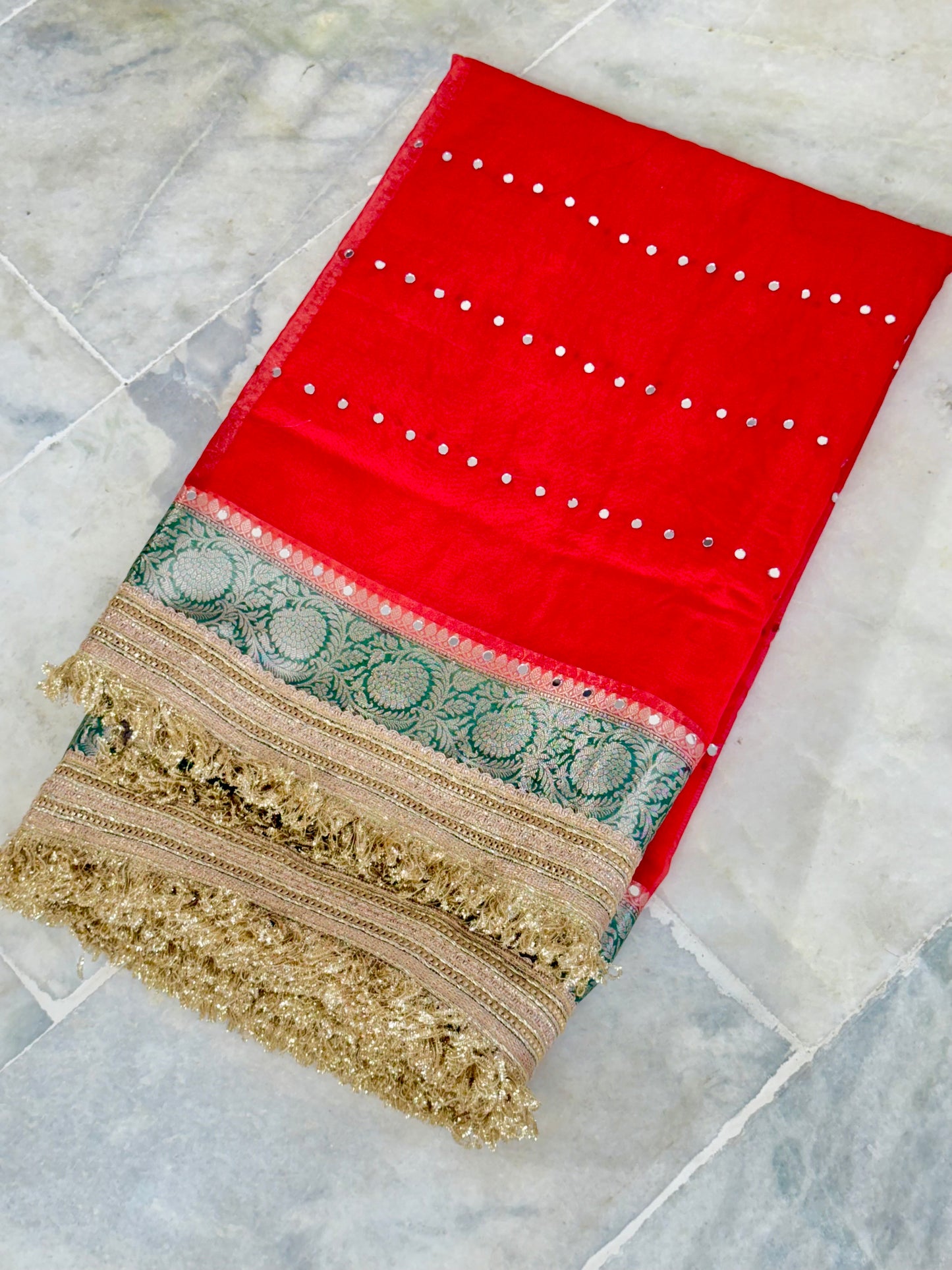 Banarasi Mirror Work Kora Silk Saree