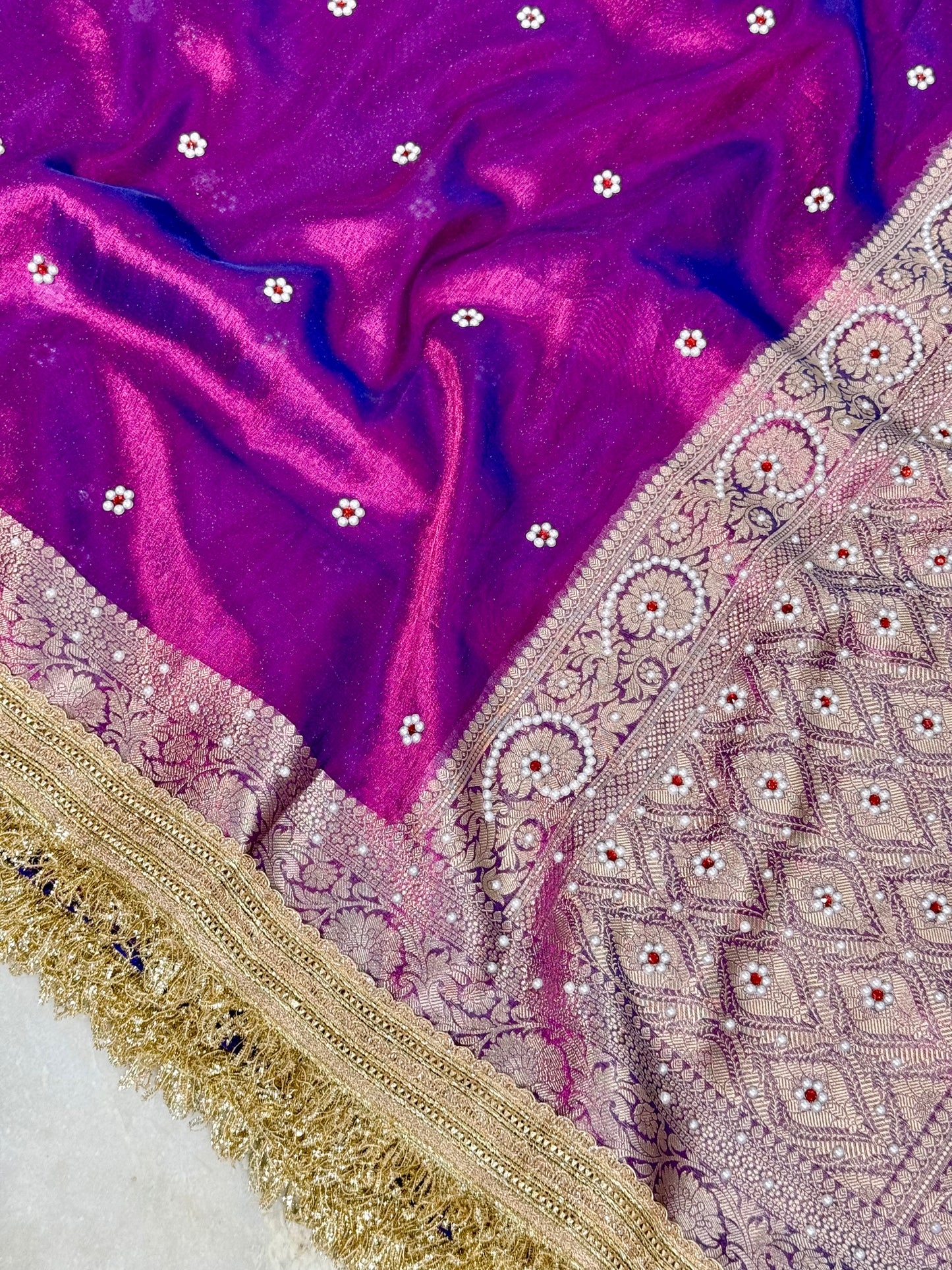 Banarasi Beads Work Tissue Silk Saree