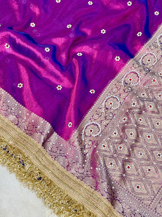 Banarasi Beads Work Tissue Silk Saree
