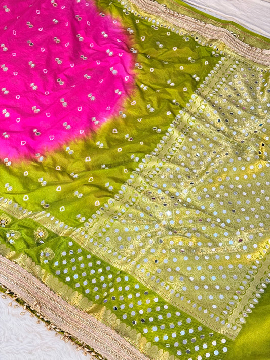 Banarasi Mirror Work Bandhej Georgette Silk Saree