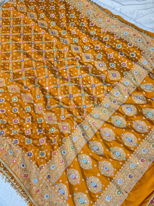 Banarasi Mirror Work Bandhej Soft Silk Saree