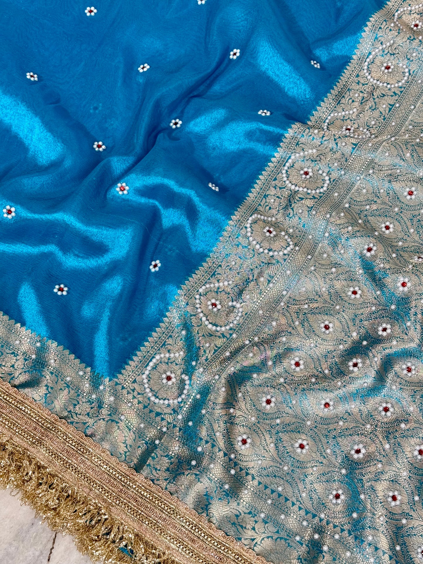 Banarasi Beads Work Tissue Silk Saree