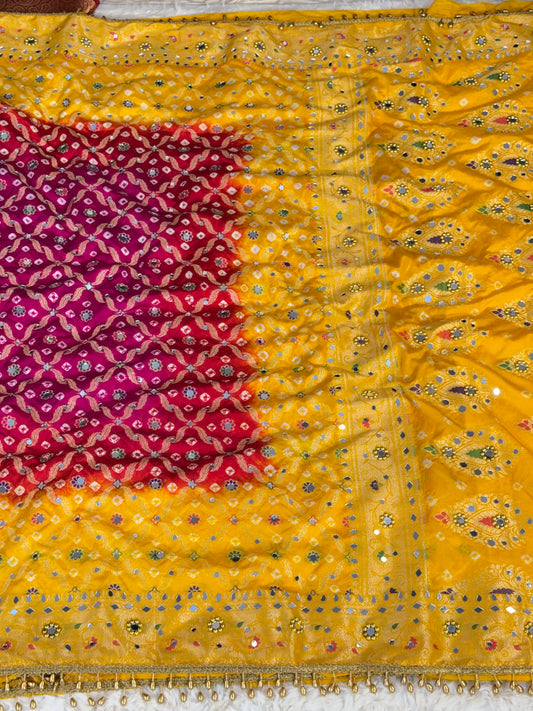 Banarasi Mirror Work Bandhej Soft Silk Saree