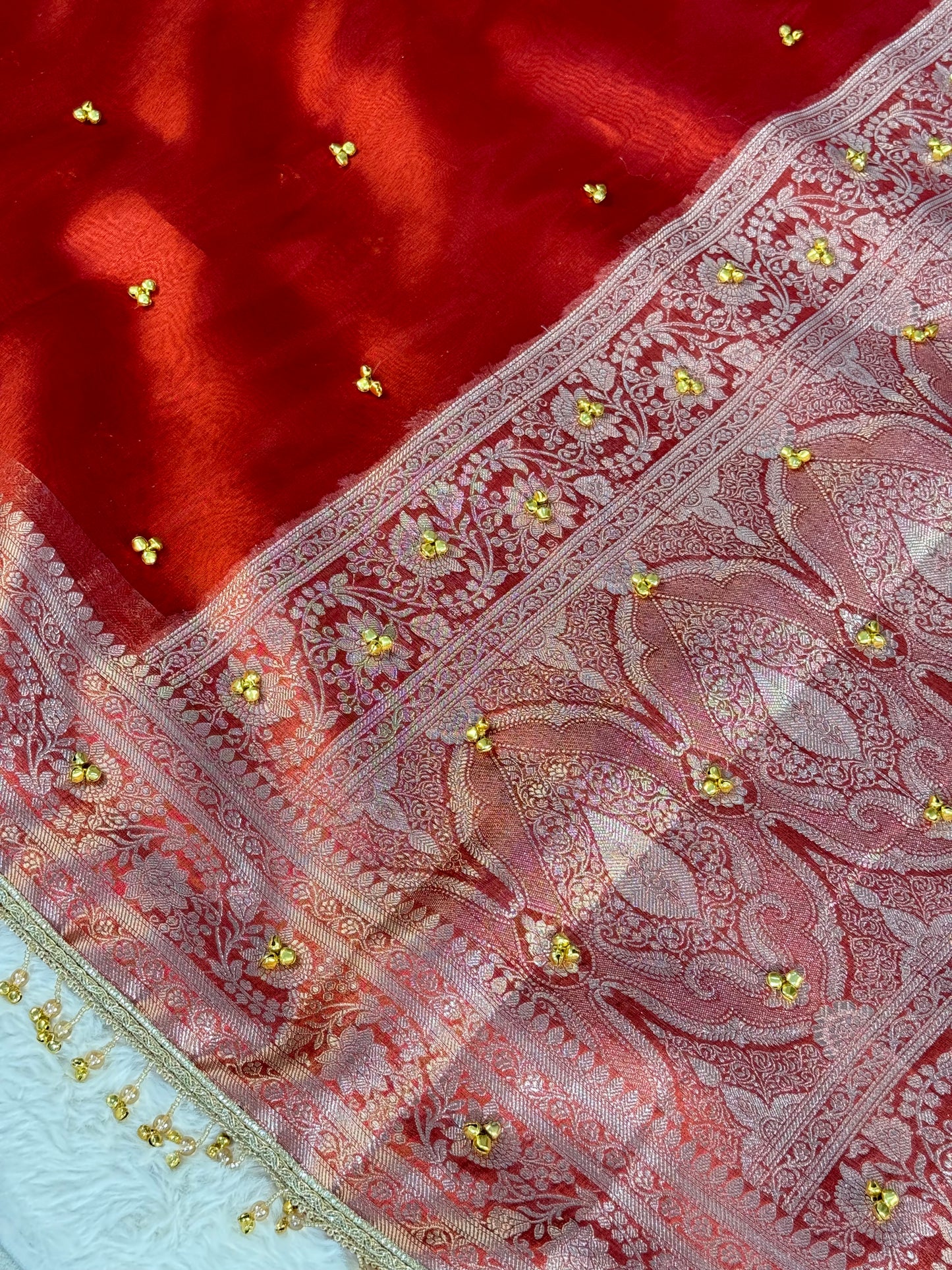 Banarasi Ghunghru and Mirror Work Tissue Silk Saree