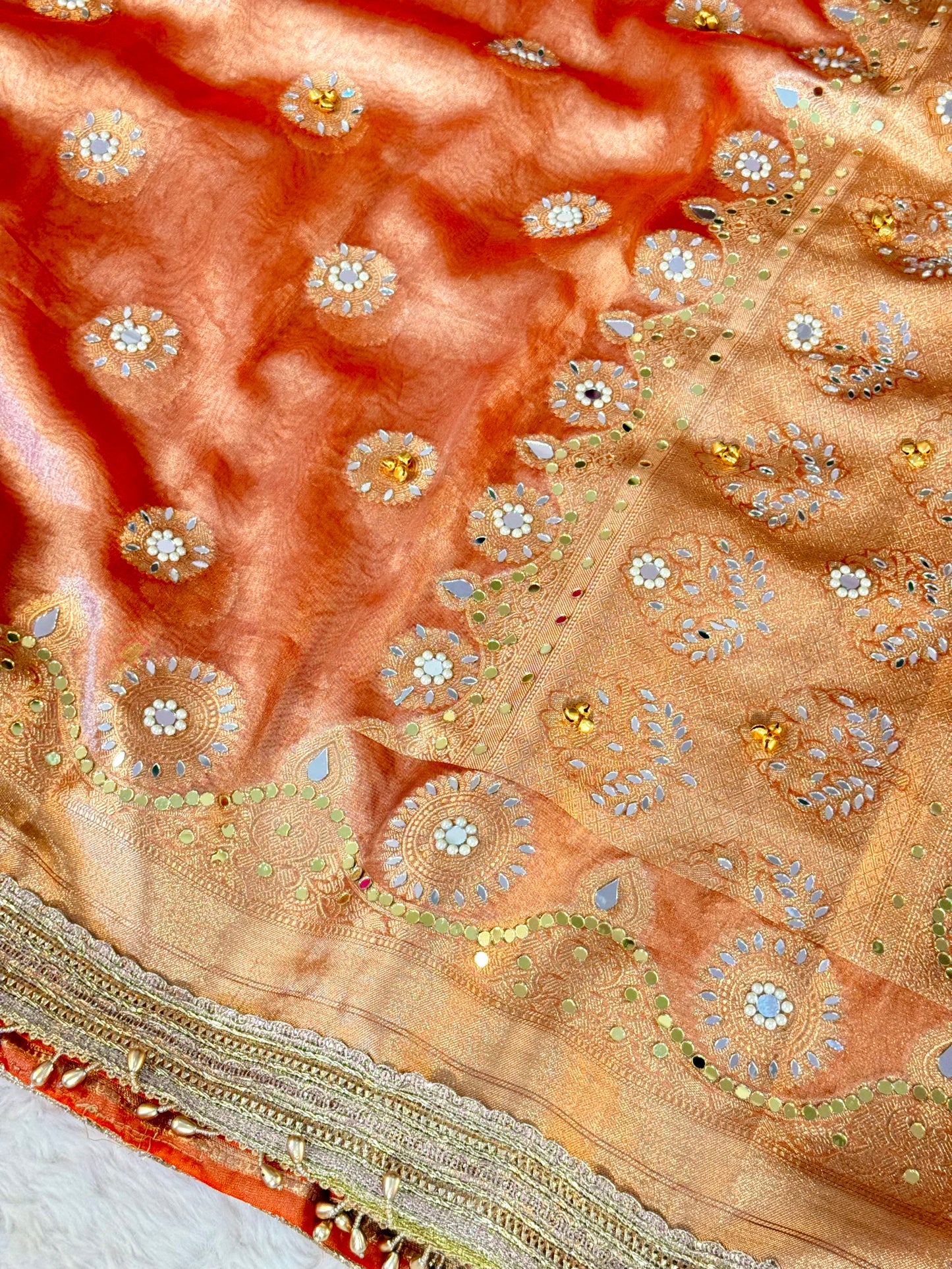 Banarasi Ghunghru and Mirror Work Tissue Silk Saree