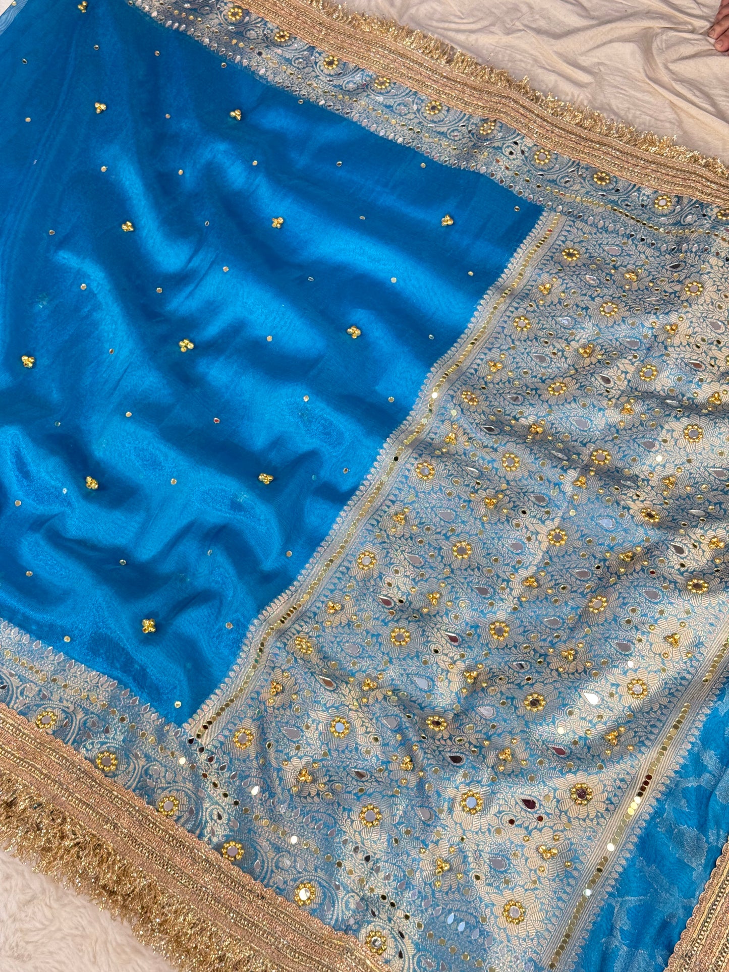 Banarasi Ghunghru and Mirror Work Tissue Silk Saree