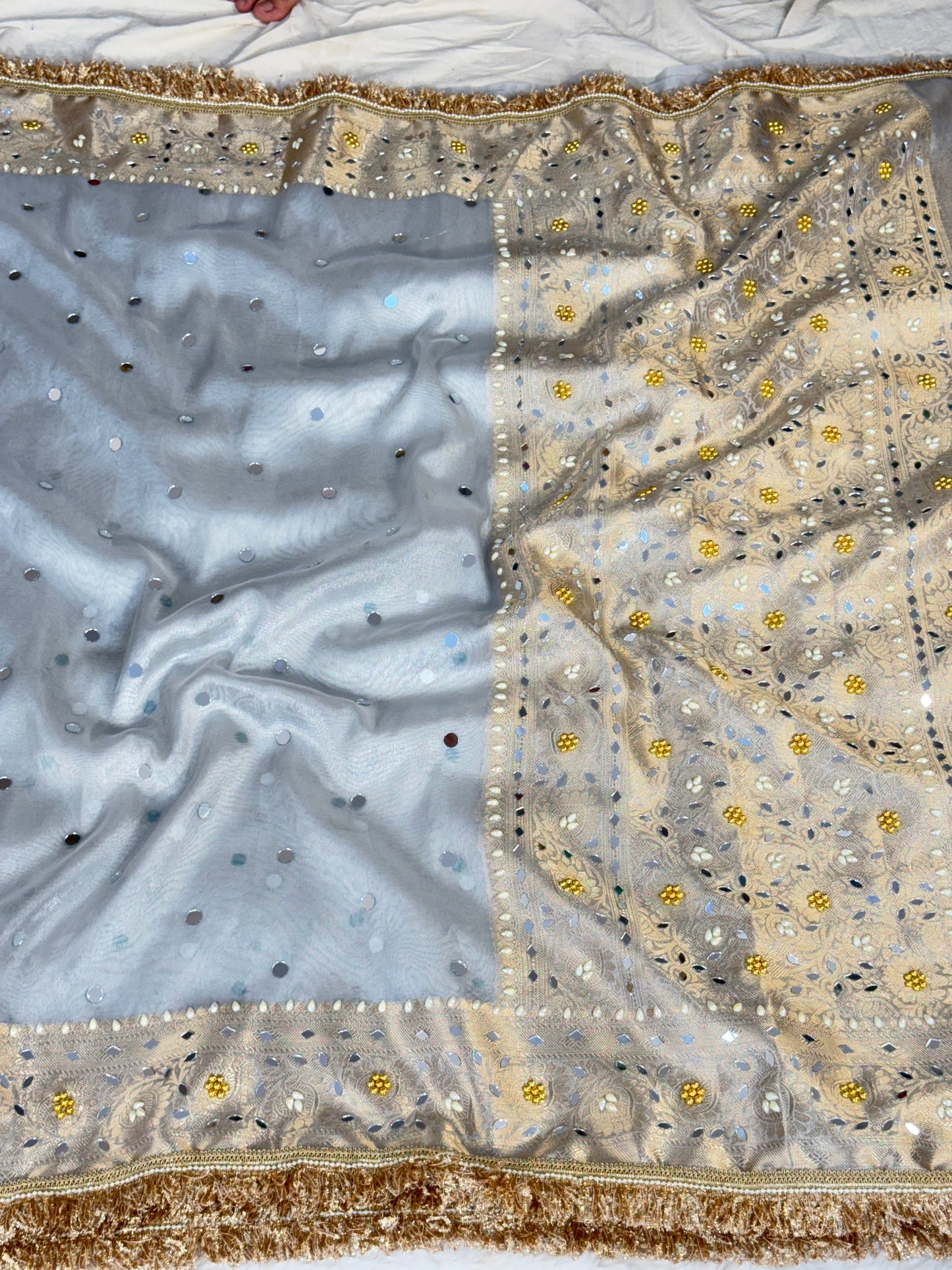 Banarasi handloom tissue silk mirror work saree