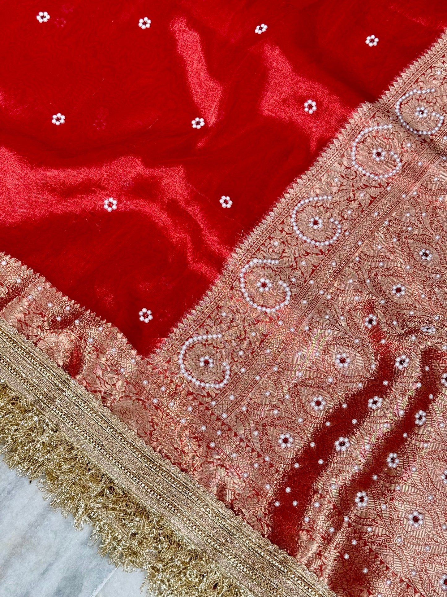 Banarasi Beads Work Tissue Silk Saree