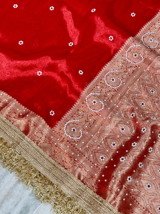 Banarasi Beads Work Tissue Silk Saree