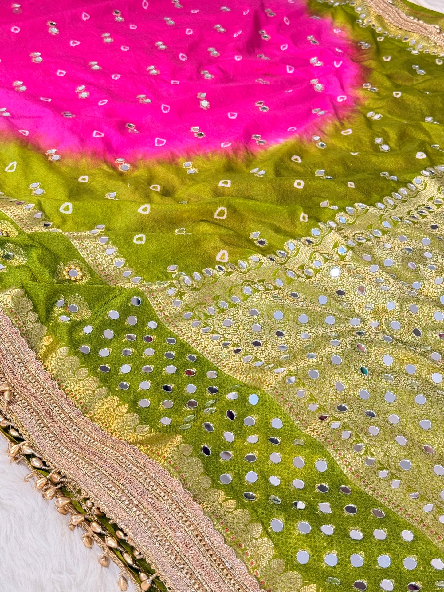 Banarasi Mirror Work Bandhej Georgette Silk Saree