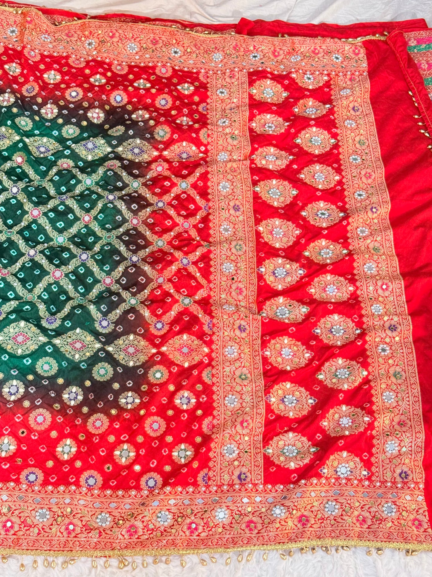 Banarasi Mirror Work Bandhej Soft Silk Saree