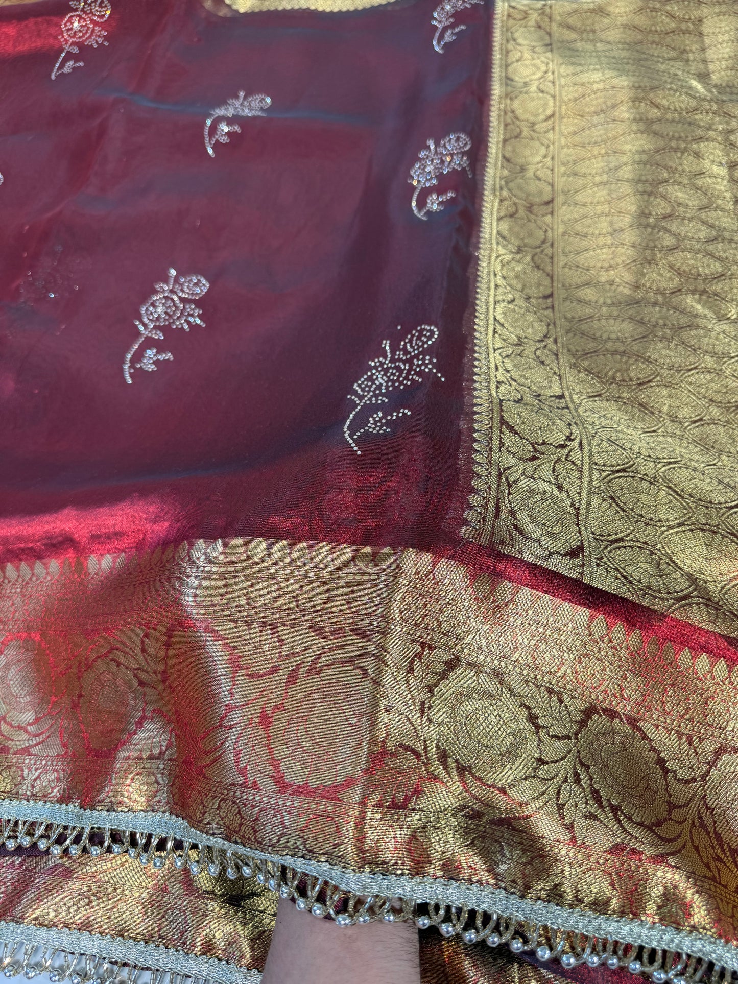 Banarasi Handloom Stone Work Soft Tissue Silk Saree
