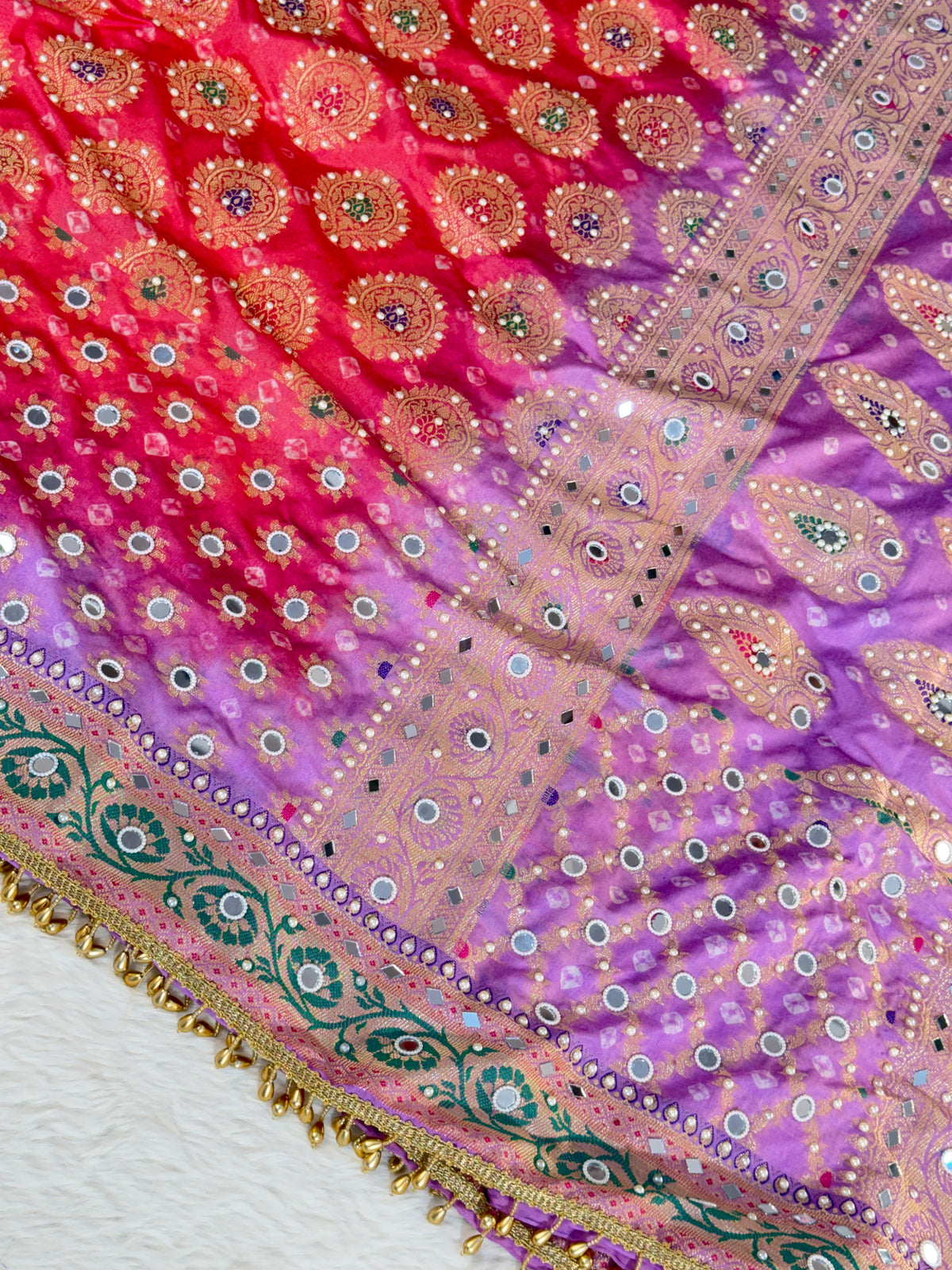 Banarasi Mirror Work Bandhej Soft Silk Saree