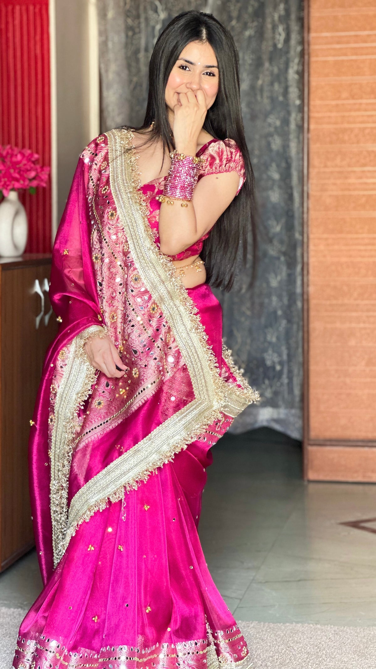 Banarasi Ghunghru and Mirror Work Tissue Silk Saree