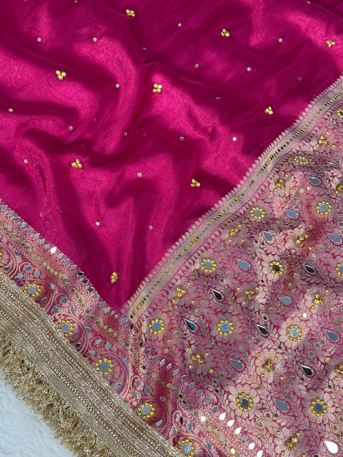 Banarasi Ghunghru and Mirror Work Tissue Silk Saree