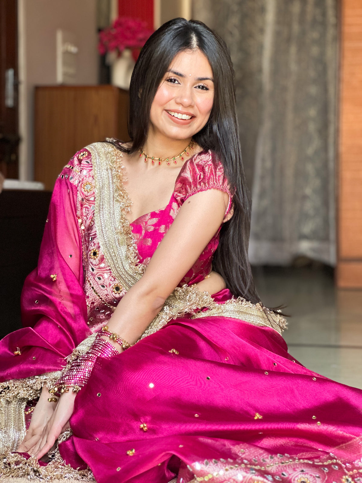 Banarasi Ghunghru and Mirror Work Tissue Silk Saree