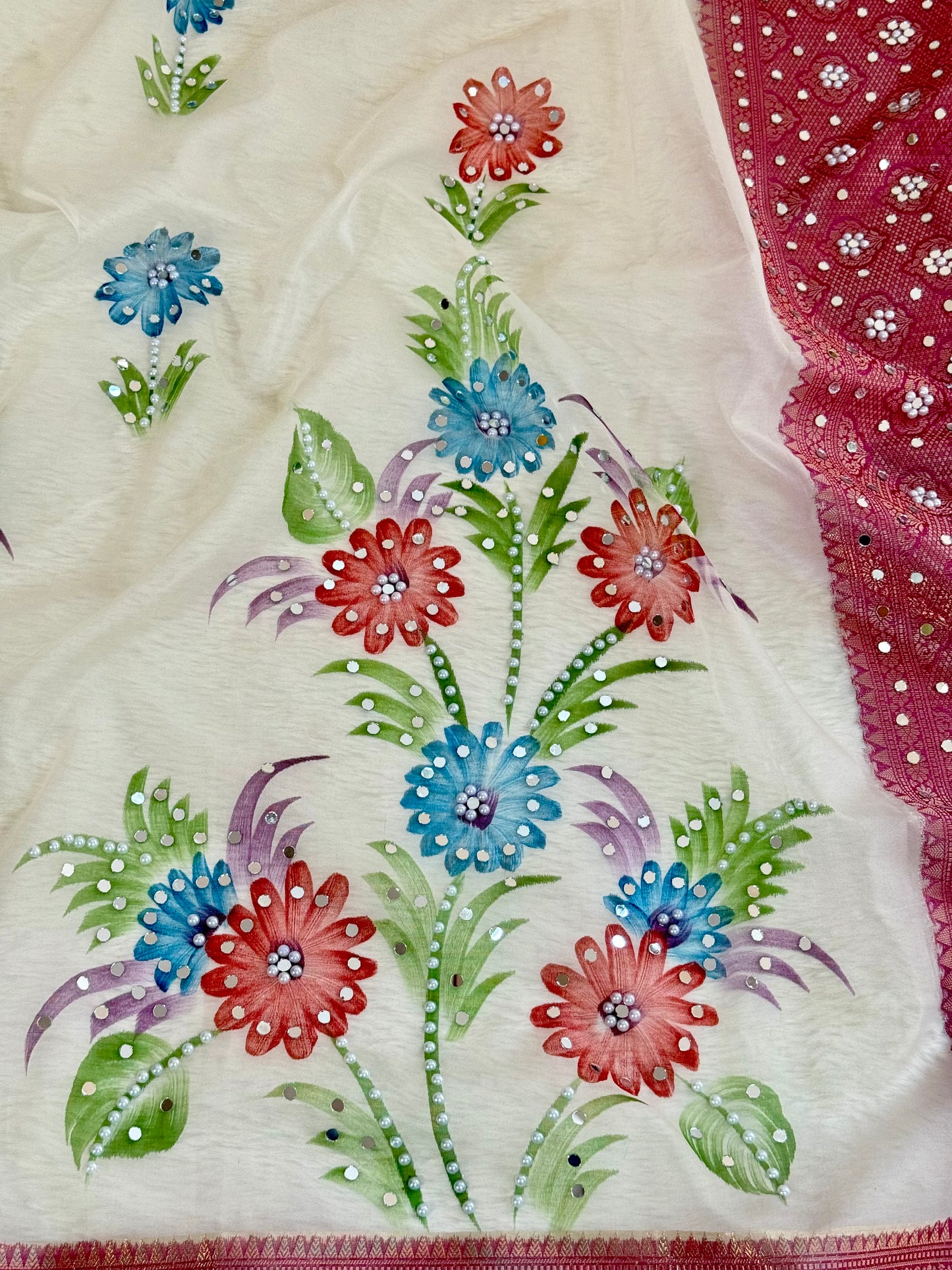 Banarasi Mirror Work Kora Silk Saree
