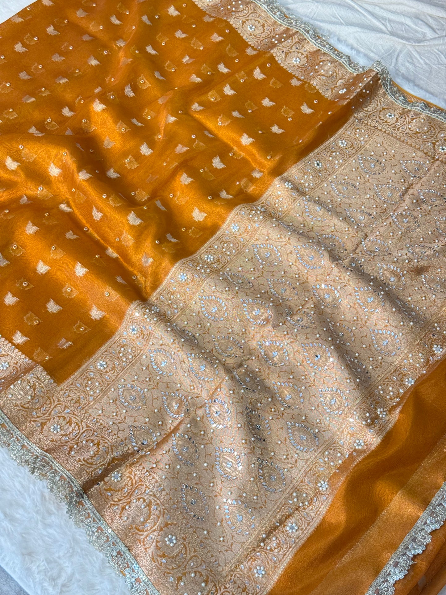 Banarasi handloom tissue silk mirror work saree