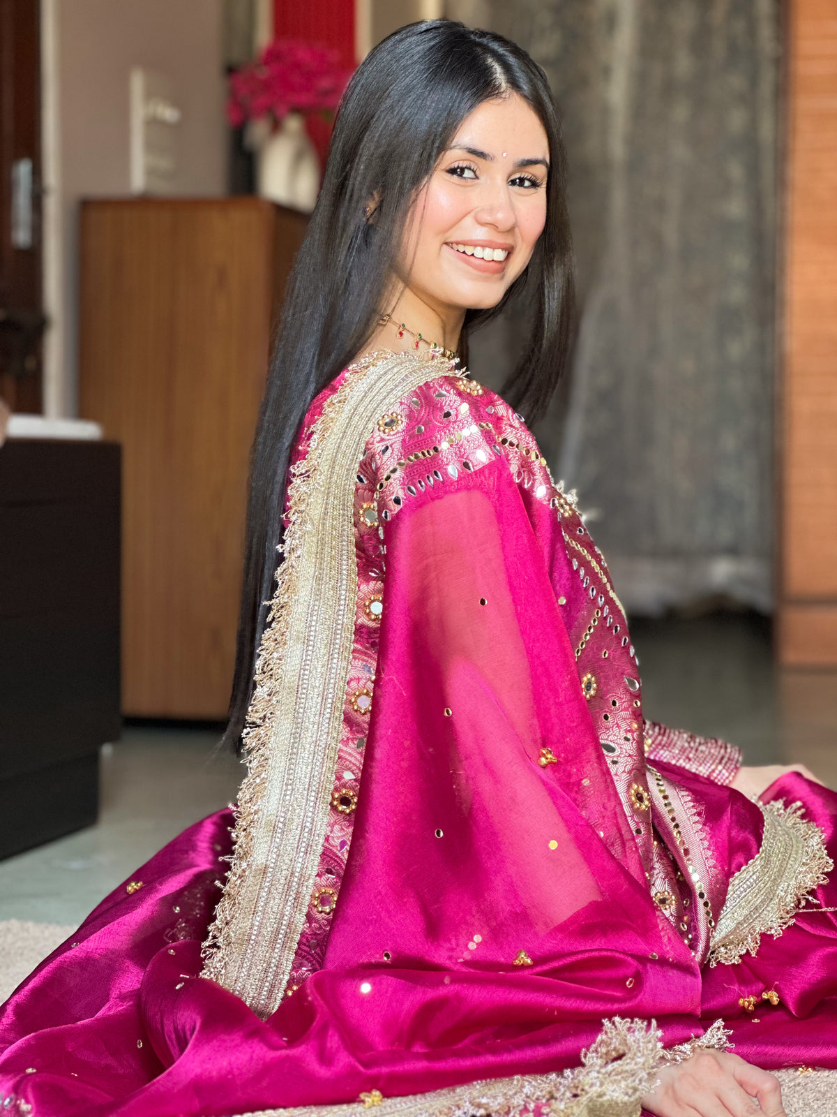 Banarasi Ghunghru and Mirror Work Tissue Silk Saree