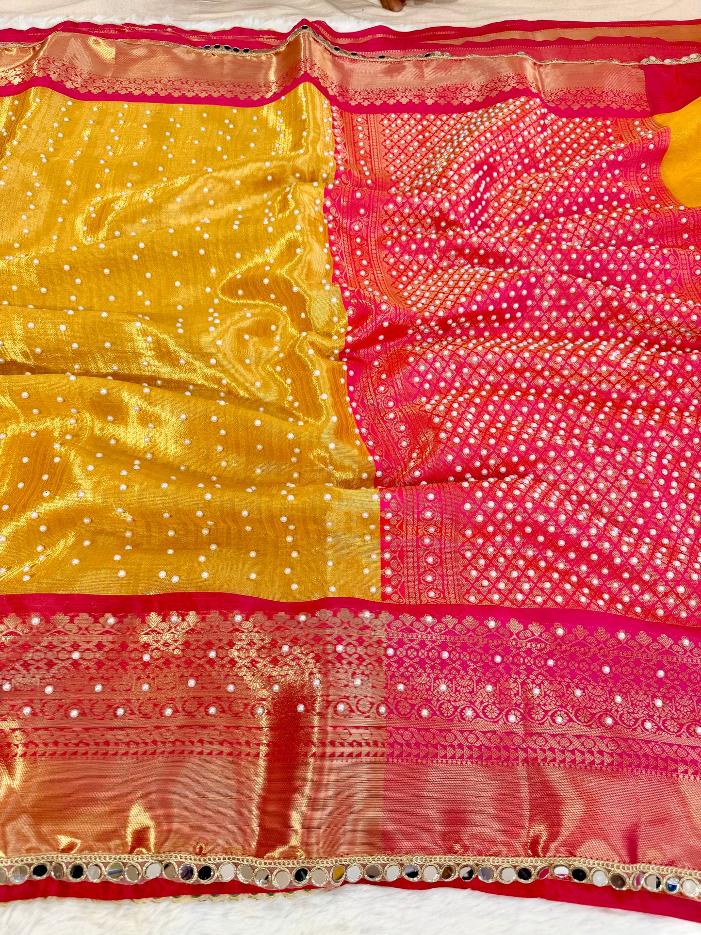 Banarasi Handloom Pearl Work Tissue Silk Saree