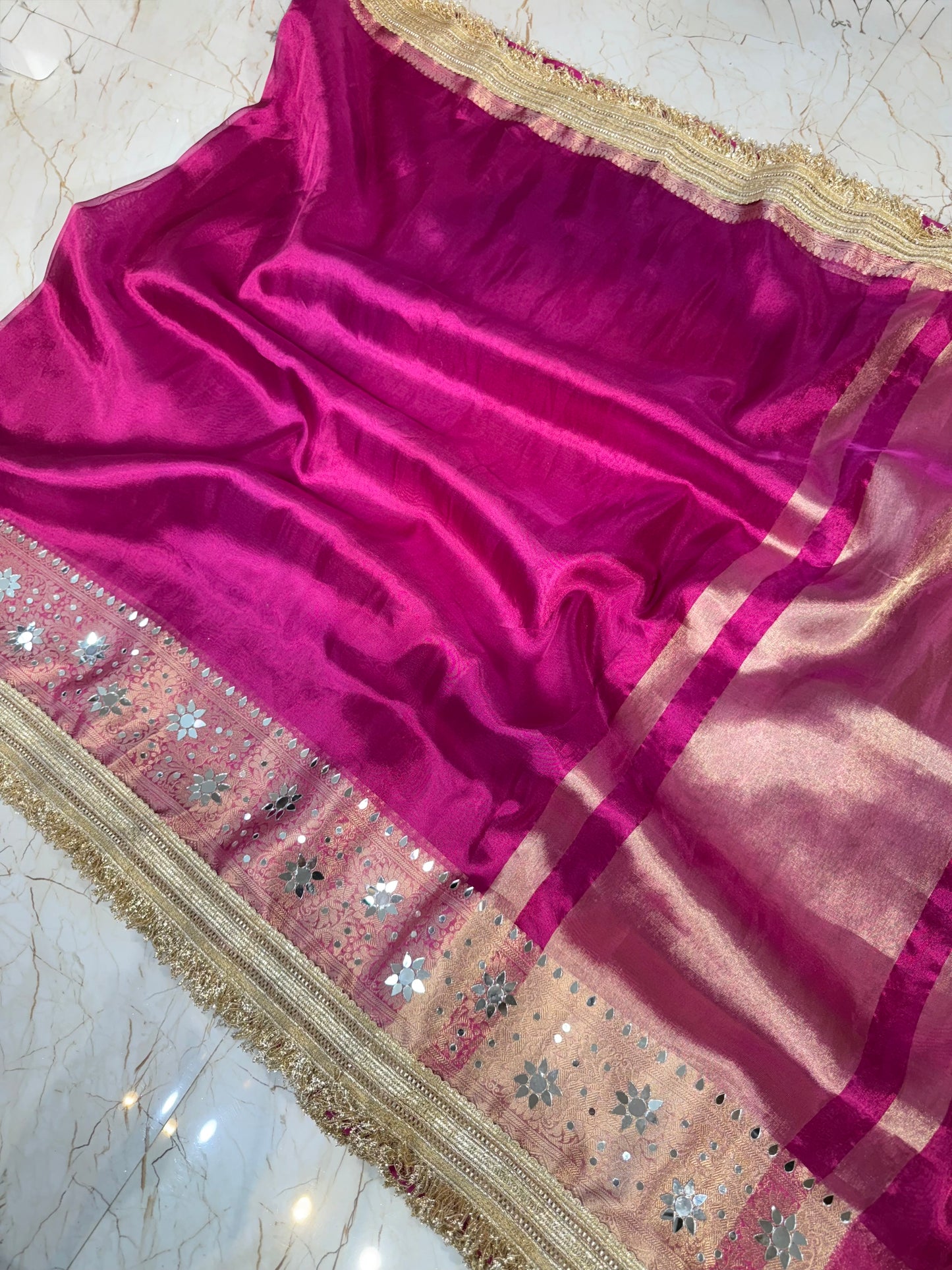 Banarasi Mirror Work Tissue Silk Saree