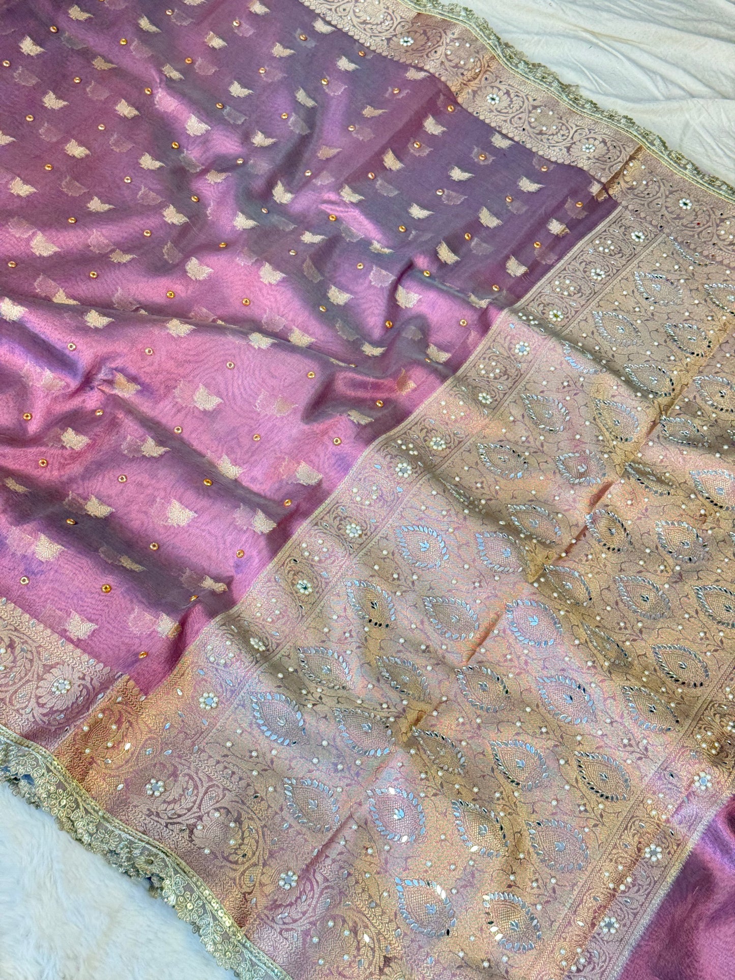 Banarasi handloom tissue silk mirror work saree