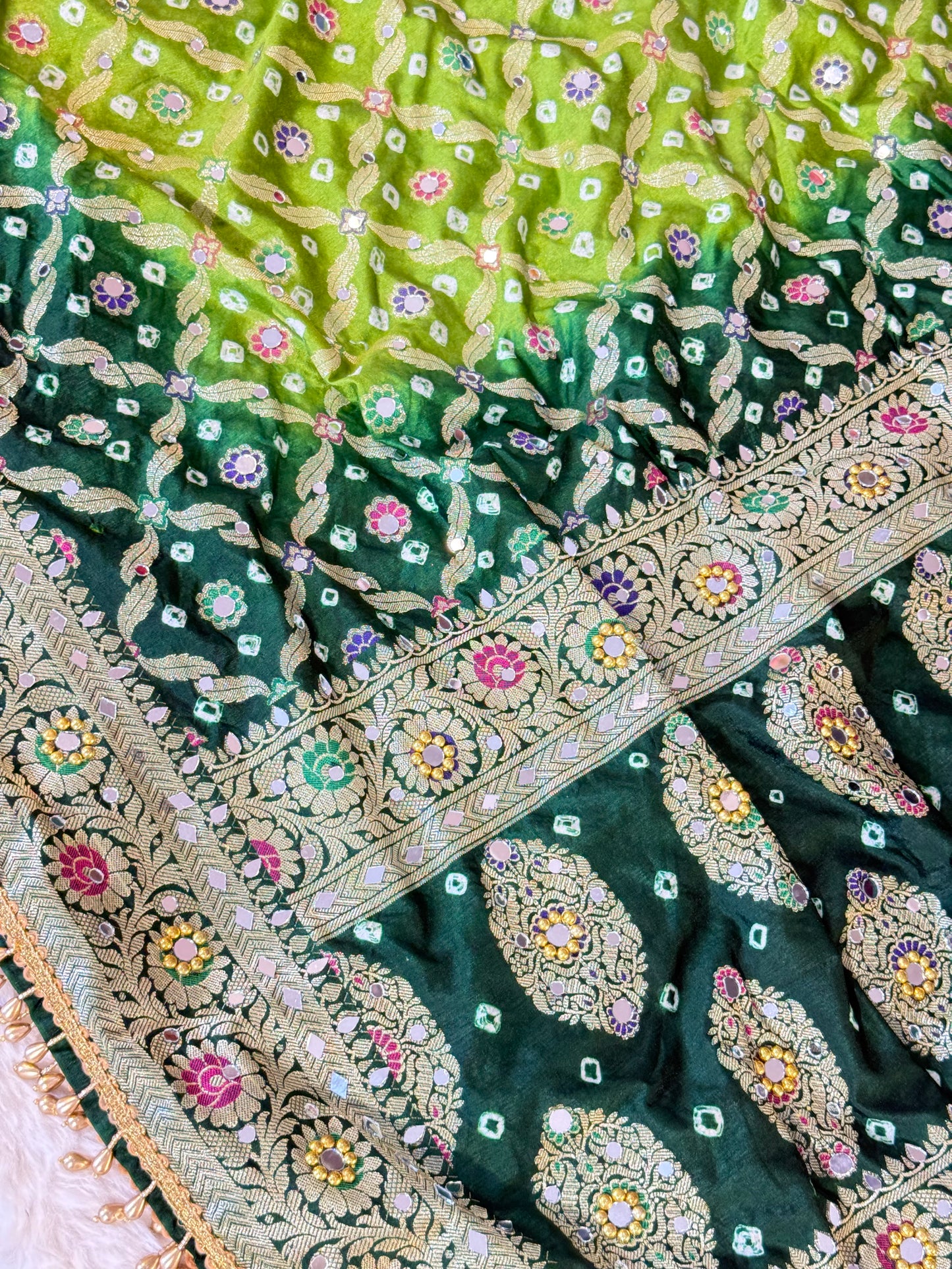 Banarasi Mirror Work Bandhej Soft Silk Saree