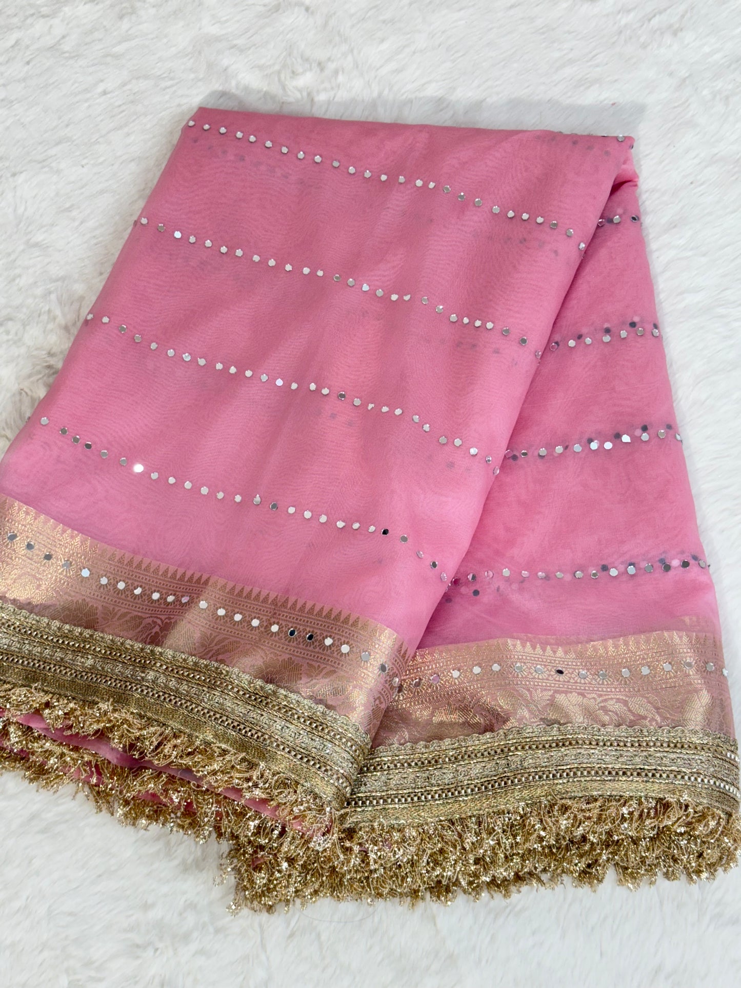 Banarasi Handloom Pearl Work Kora Silk Saree