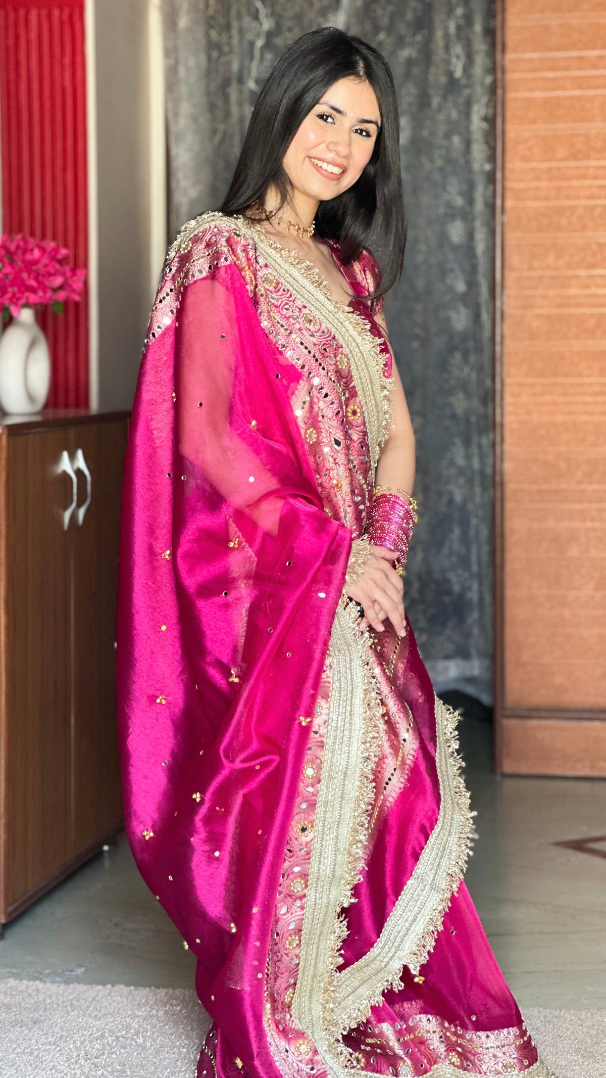 Banarasi Ghunghru and Mirror Work Tissue Silk Saree