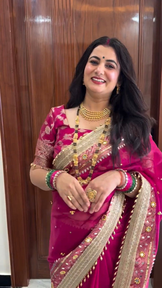 Banarasi Ghunghru and Mirror Work Tissue Silk Saree