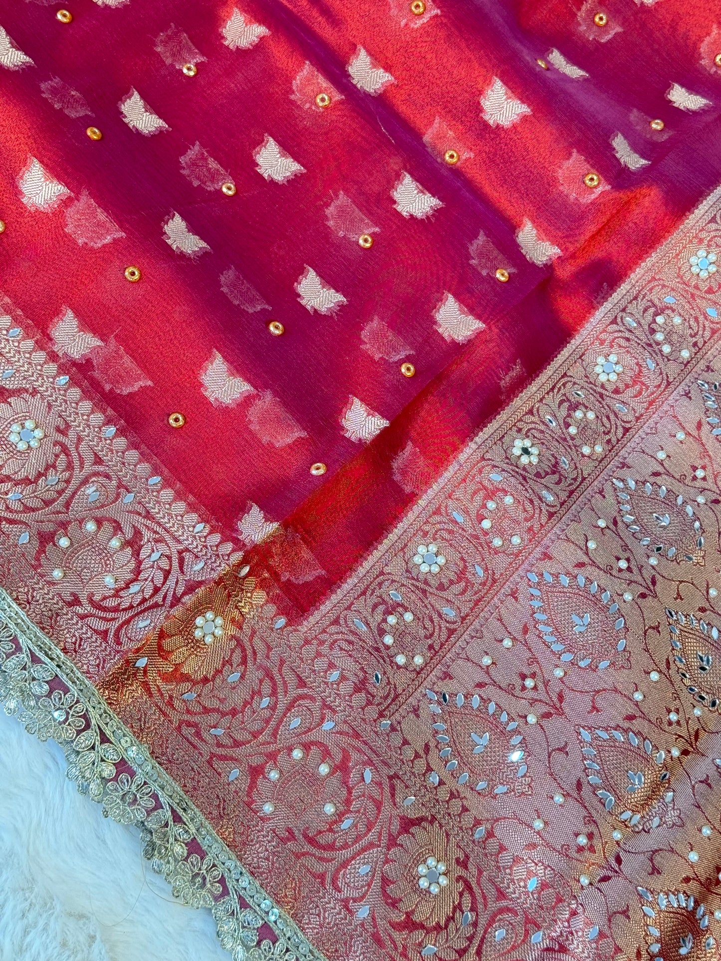 Banarasi handloom tissue silk mirror work saree