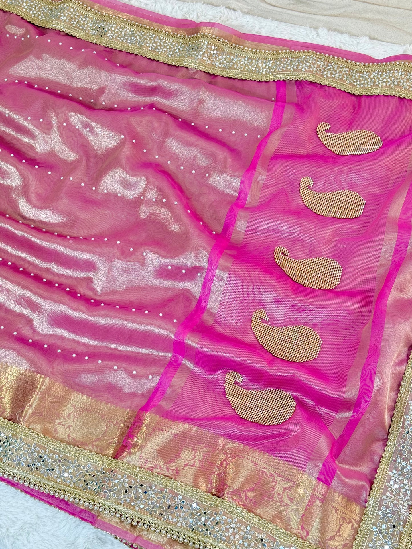 Banarasi Handloom Pearl Work Tissue Silk Saree