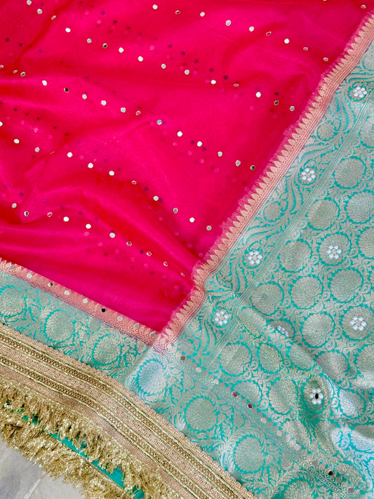 Banarasi Mirror Work Kora Silk Saree
