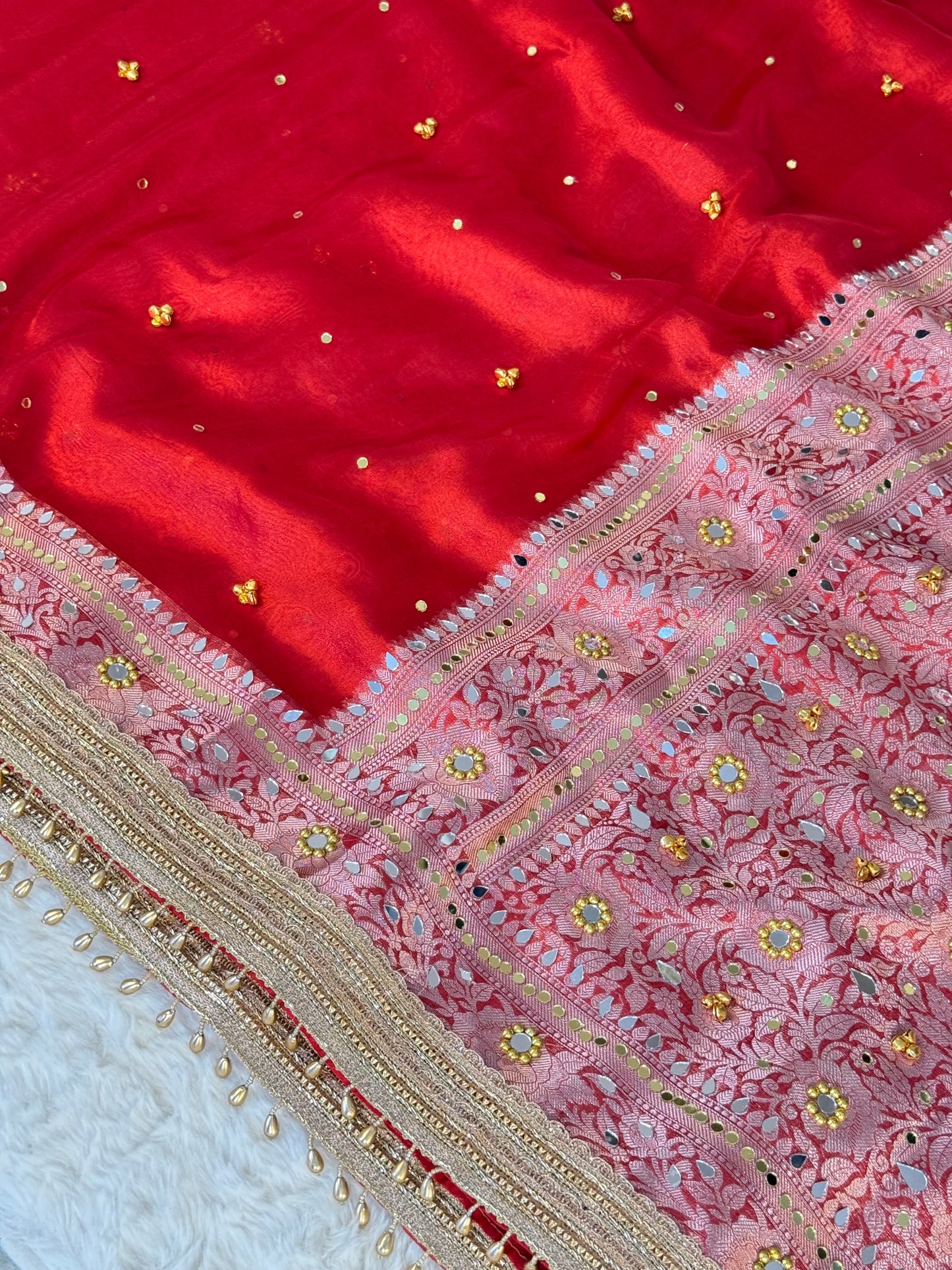 Banarasi Ghunghru and Mirror Work Tissue Silk Saree