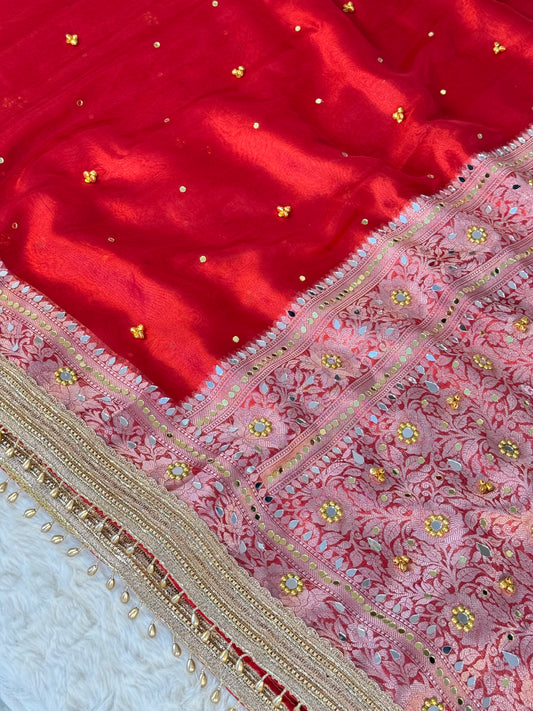 Banarasi Ghunghru and Mirror Work Tissue Silk Saree