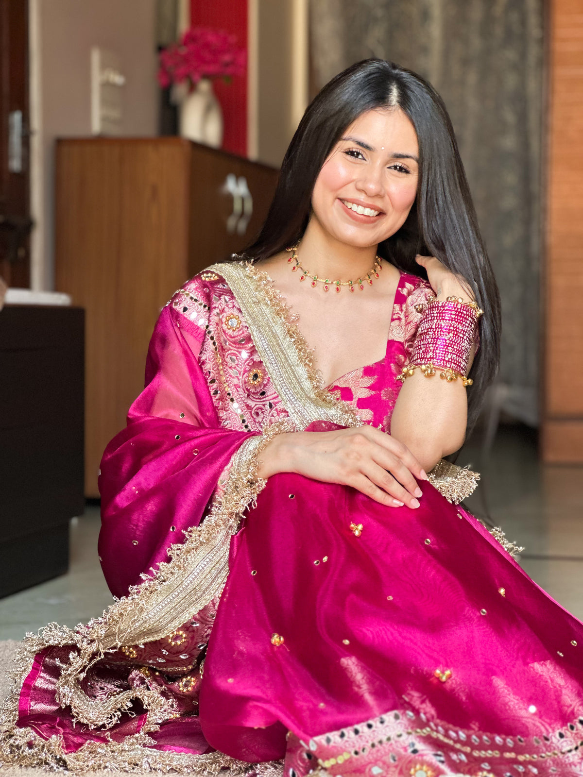 Banarasi Ghunghru and Mirror Work Tissue Silk Saree