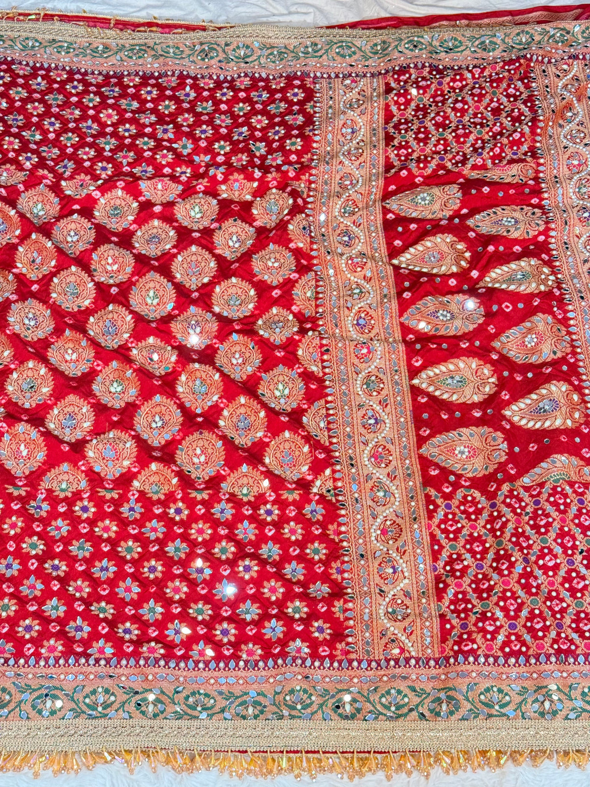Banarasi Mirror Work Bandhej Soft Silk Saree