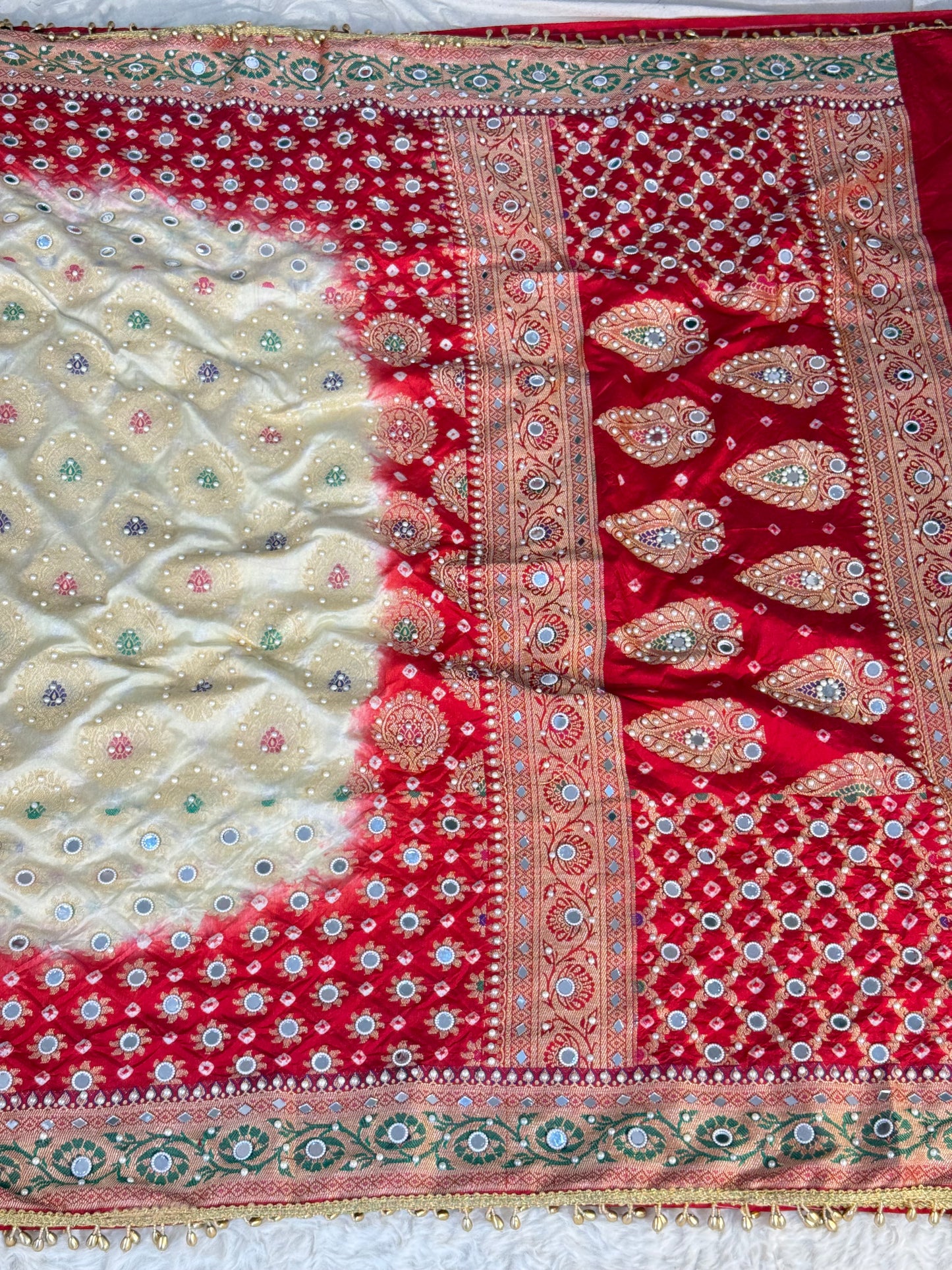 Banarasi Mirror Work Bandhej Soft Silk Saree