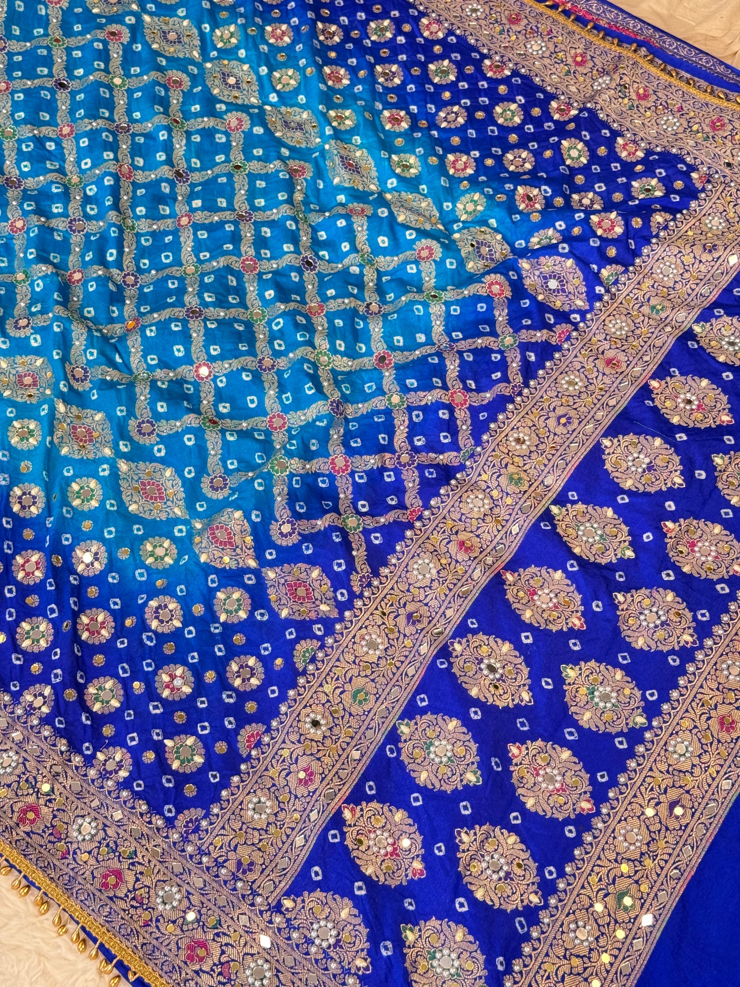 Banarasi Mirror Work Bandhej Soft Silk Saree