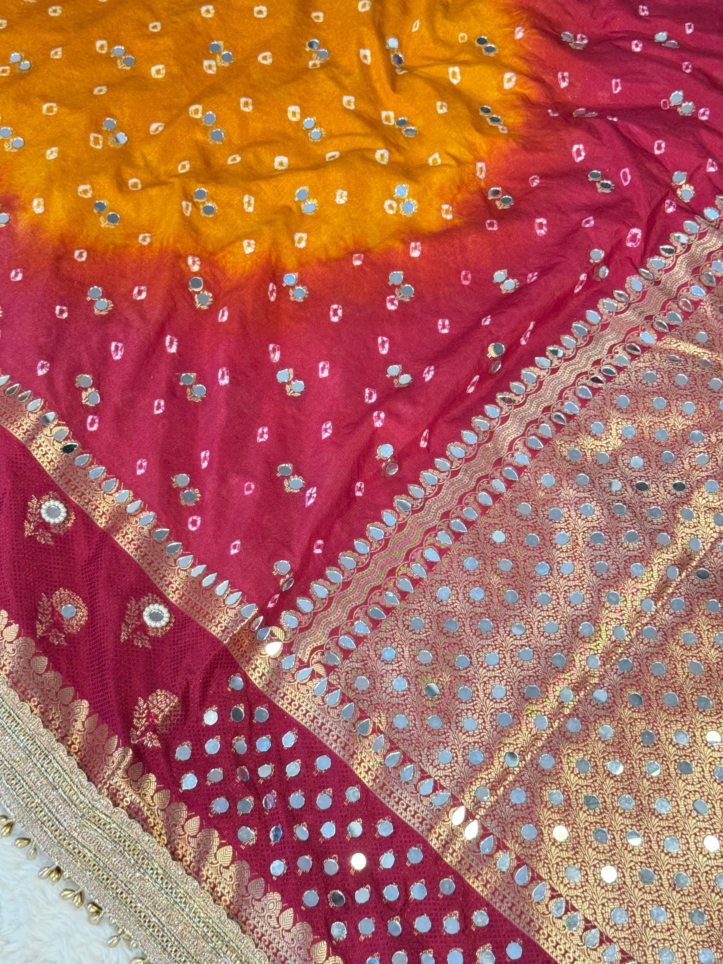 Banarasi Mirror Work Bandhej Soft Silk Saree