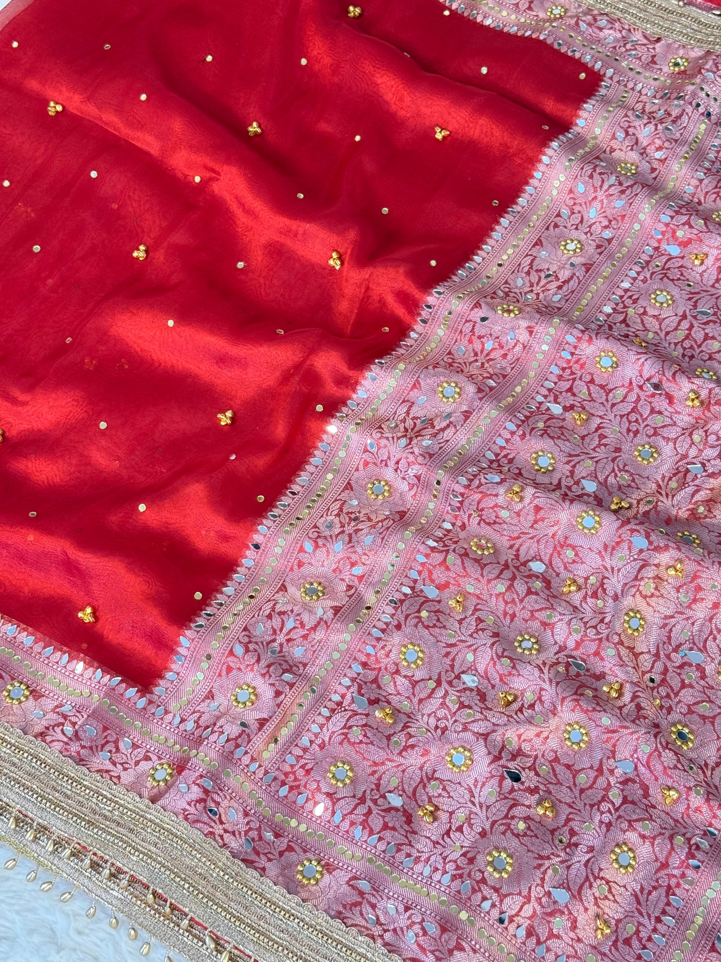 Banarasi Ghunghru and Mirror Work Tissue Silk Saree